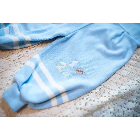 Vintage 90s Baby Boy Overalls, Light Blue Knit Football Baseball, Toddler 24 Mo - Picture 7 of 15